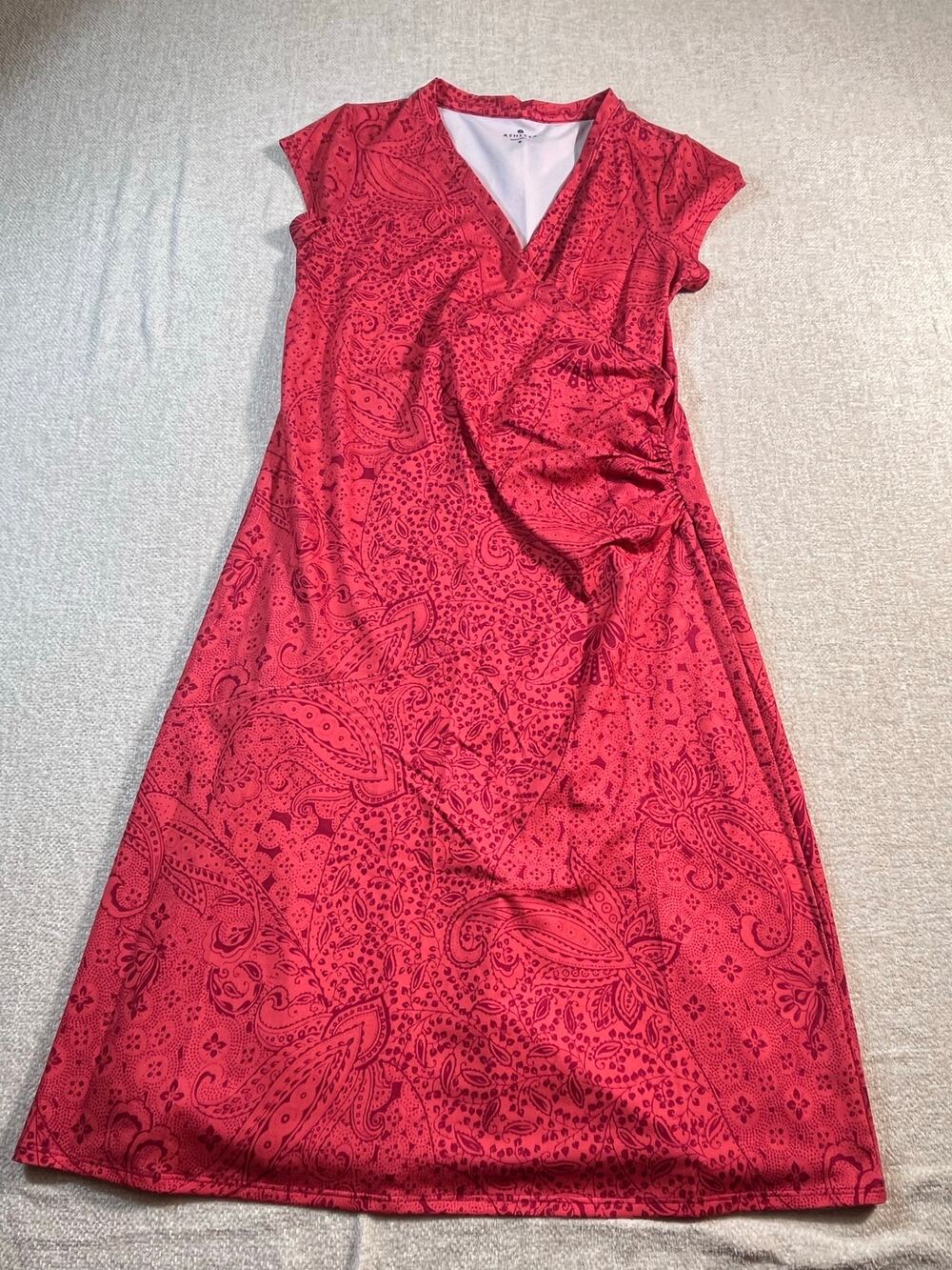 Athleta Women’s Small Red Floral Print Midi Wrap Short-Sleeve Performance Dress